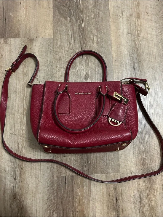 Vintage Michael Kors Red Pebbled Leather Satchel with Detachable Strap