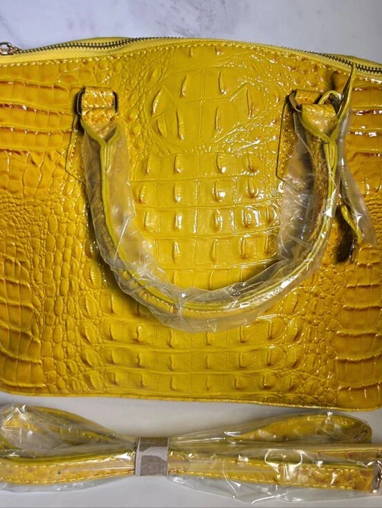 Yellow Croc-Embossed Women's Satchel Bag