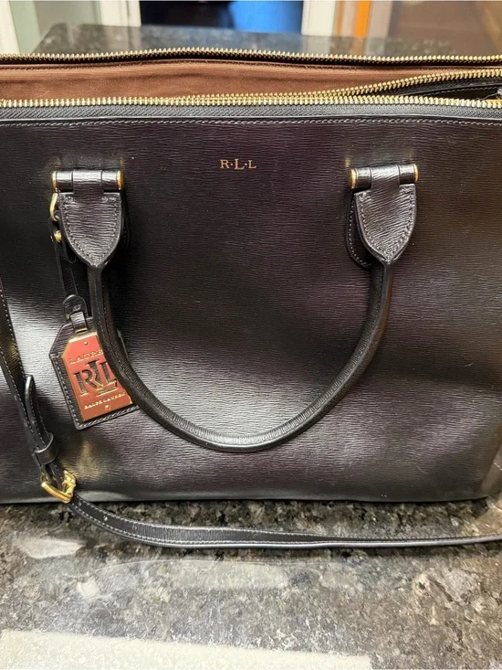 Lauren Ralph Lauren Black Leather Double-Zip Briefcase satchel tote work bag