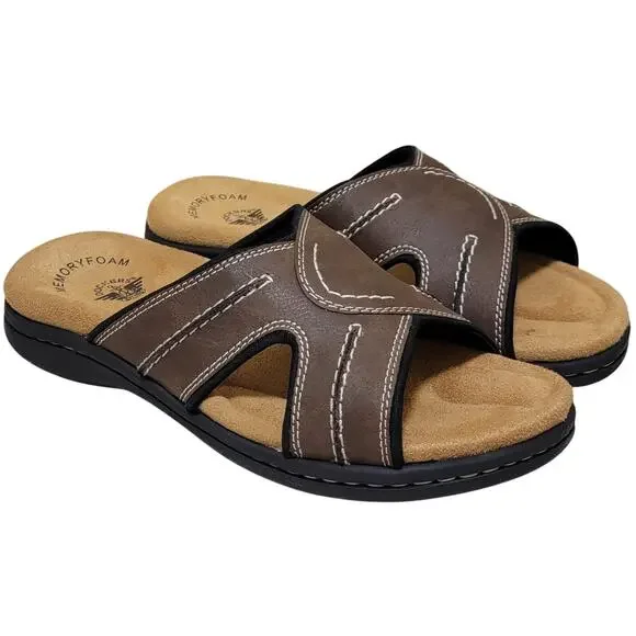 Dockers Men Sunland Casual Slide Sandals Size US 8M Dark Brown Faux Leather