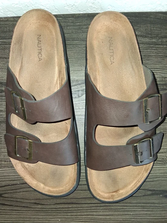 Nautica Men's Brown Double Buckle Slide Sandals