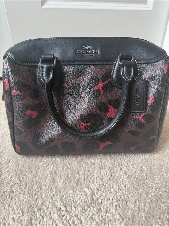 Coach Women's Mini Bennett Black & Pink Leopard Print Satchel