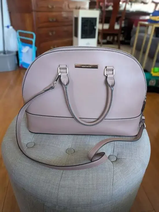 Anne Klein Light Pink Dome Double Handle Handbag with Detachable Shoulder Strap