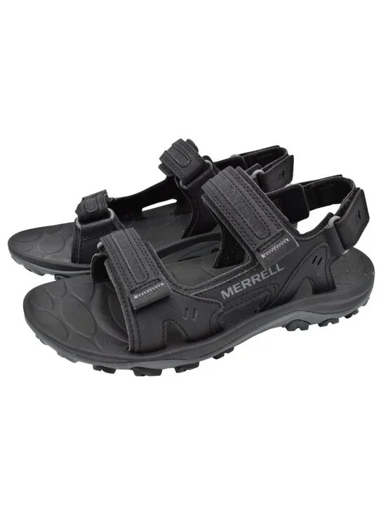 Merrell Mens 8 Huntington Sport Convertible Black Leather Open Toe Sandals Shoes