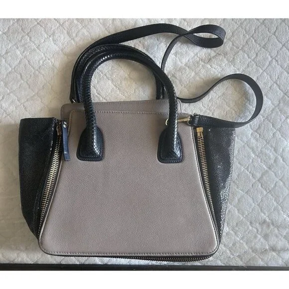 Paige Gamble Taupe Pebbled Leather Blakeley Bag With 2 Snakeskin Gussets