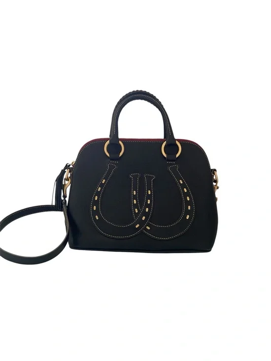 Dooney and Bourke Western Double Horseshoe Black Leather Domed Satchel