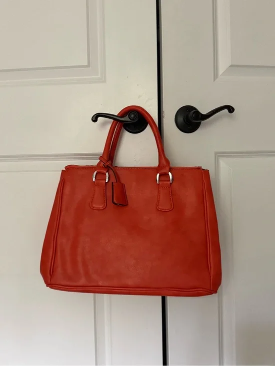 Orange Leather Tote Handbag - Stylish Everyday Carry w extra strap
