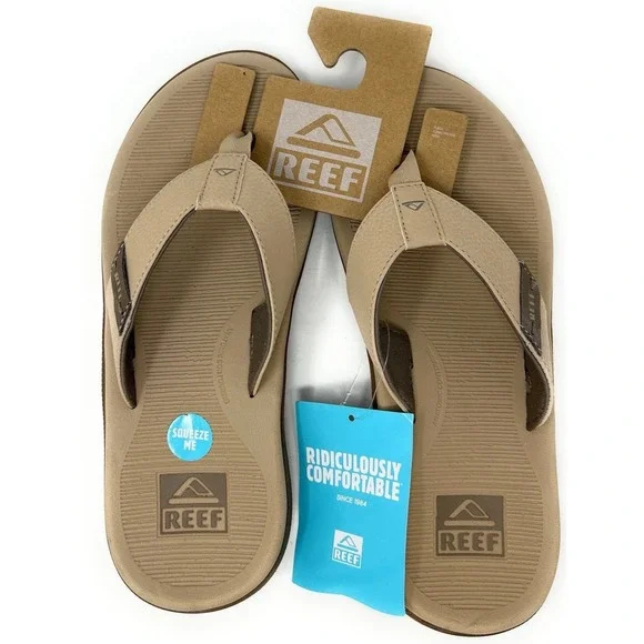 NEW REEF SANTA ANA Men's Sandals Flip Flop CJ4017 Leather SAND Tan Beige‎ Size 8