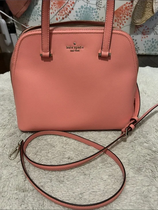 kate spade coral pink leather satchel with gold-tone hardware