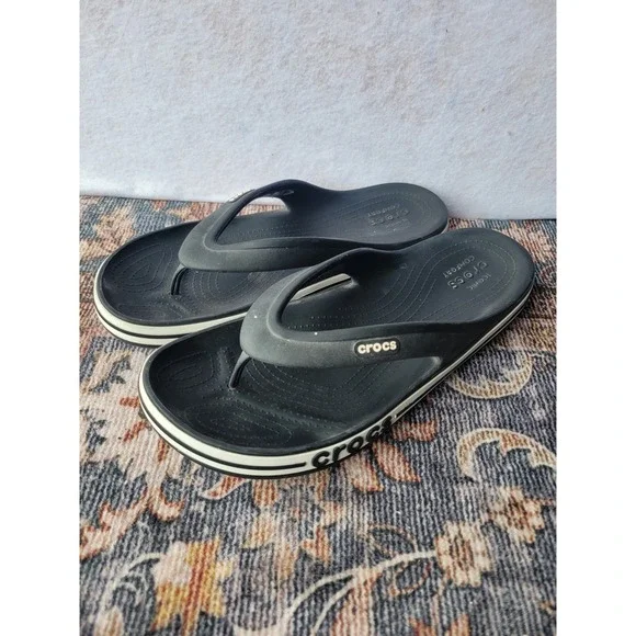 Crocs Crocband Flip Flops Black White Sporty Thong Sandals Mens 13 205393