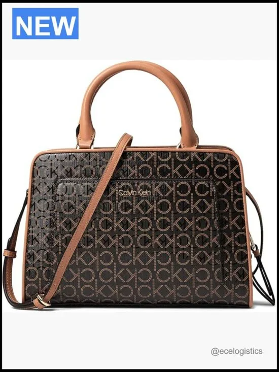 Textured Logo Emboss Satchel with Magnetic Snap Closure