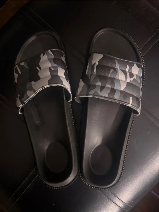 Kids Black & Gray Camo Slide Sandals - Youth Comfort Slides