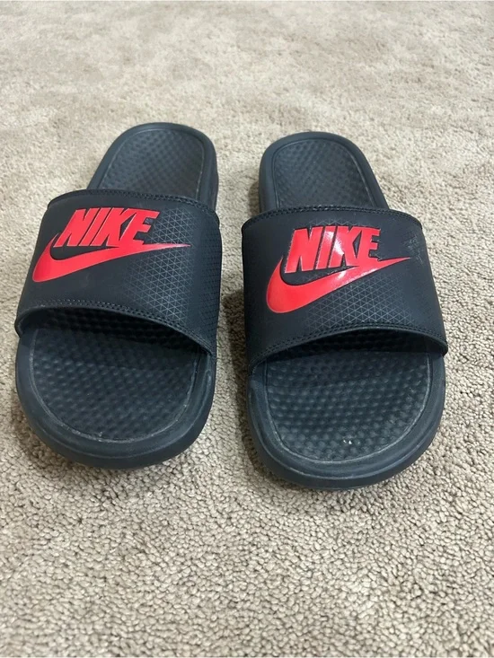 Nike Men’s Black Slide Sandals with Red Logo