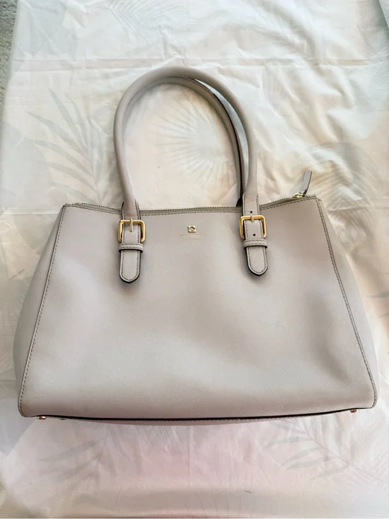 Kate Spade New York Saffiano Leather Structured Satchel Light Gray Gold Hardware