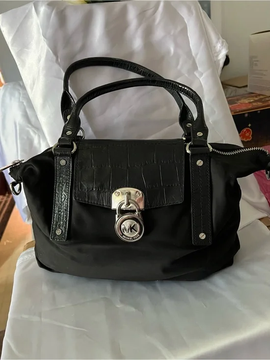MICHAEL Michael Kors Black Satchel with Silver Hardware