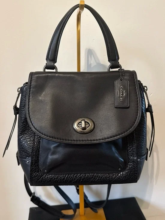 Coach Black Leather Turnlock Satchel with Top Handle