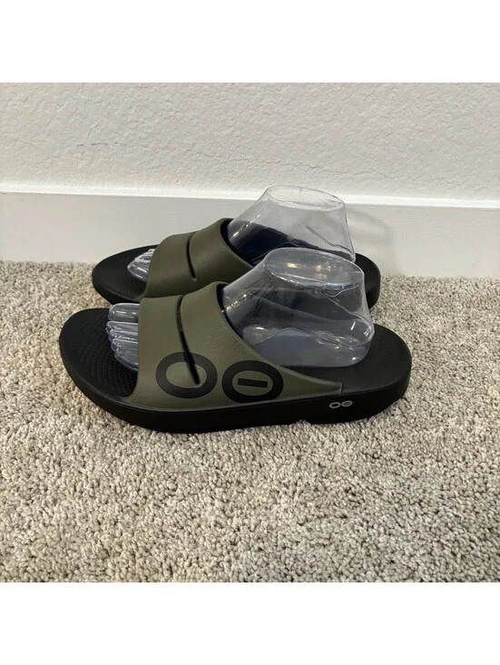 Oofos OOahh Sport Women 11 / Men Size 8 Recovery Slip-On Slides Green Black EUC