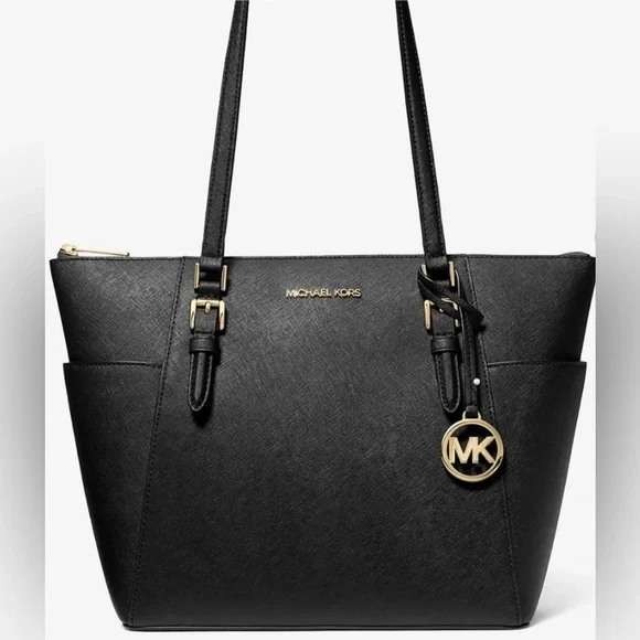 MICHAEL KORS faux leather top zip Charlotte bag in black