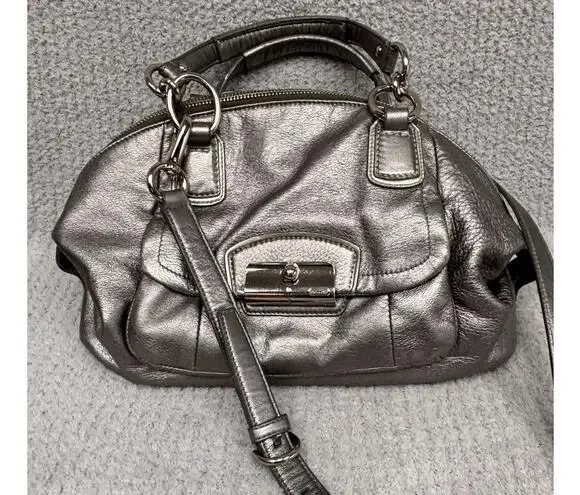Coach Metallic Silver Leather Kristin Satchel Purse 19304 #80278
