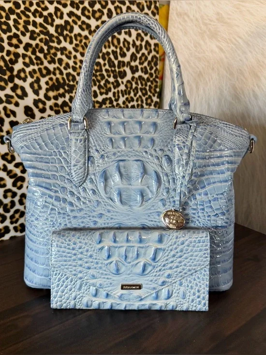 Brahmin Med Duxbury Heavenly Blue Melbourne And Matching Wallet NWT FIRM