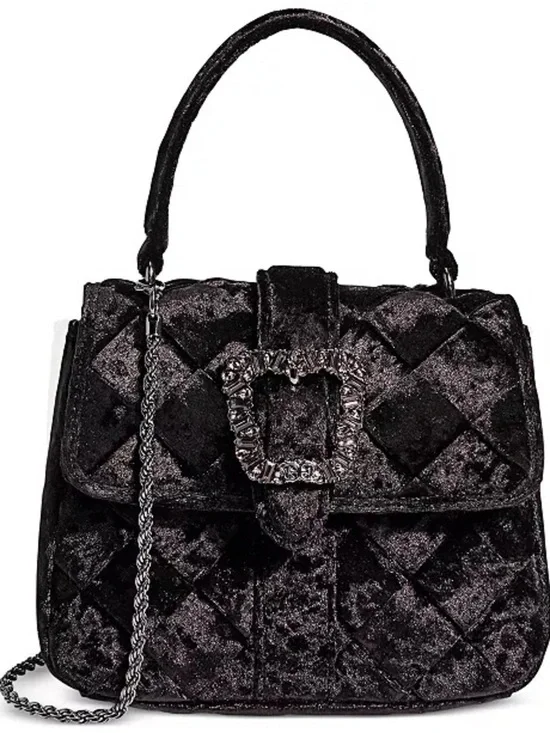 Sam Edelman Black Quilted Velvet Satchel with Jeweled Buckle