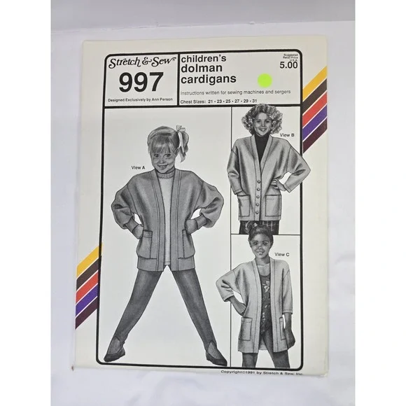 Vintage 1990s Stretch & Sew Ann Person Sewing Pattern 997 - Dolman Cardigan