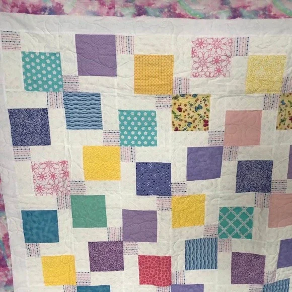 2.8 Handmade Patchwork Quilt 52x53 Teddy Bear Quilting Rainbow Pastel Throw Lap