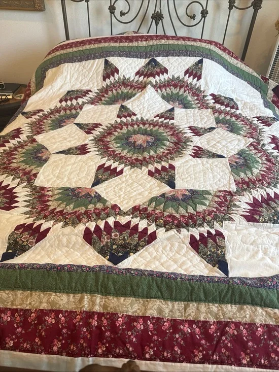 Vtg FLAWS As Is Peking Handicraft Full/Queen Broken Star Patchwork Quilt Farmhou