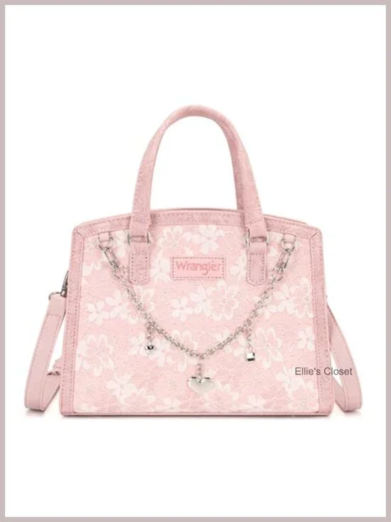 Wrangler Lace Tote Bag for Women, Medium Satchel Purse with Floral Lace, Faux