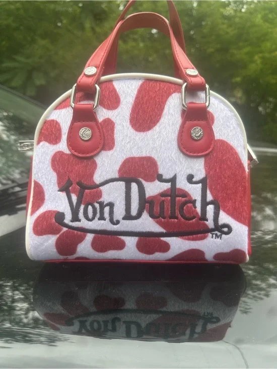 Von Dutch Red and White Patterned Mini Dome Bag