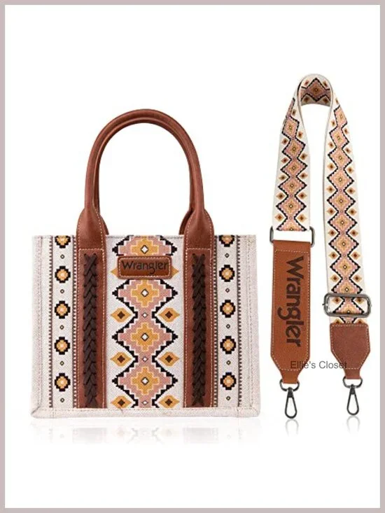 Western Aztec Cotton Canvas Tote Satchel with Detachable Crossbody Strap