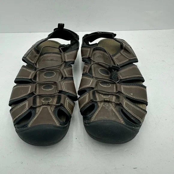 Eddie Bauer Meridian Mens Brown Fisherman Sandals Bungee Closed Toe Size 13M