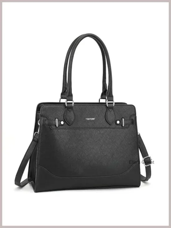 Structured Vegan Leather Satchel Tote for Work with Pockets