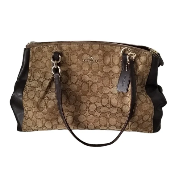Coach Signature Canvas and Leather Brooke Carryall Purse Light Khaki/Chalk