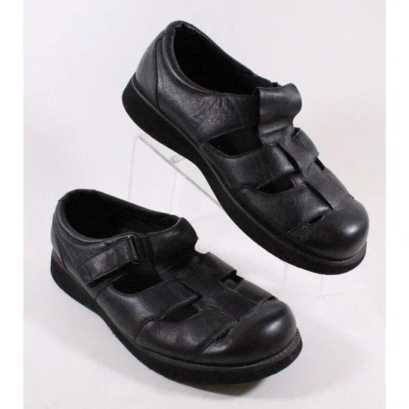 Propet Mens 13 XX (5E) Black Leather Fisherman Sandals Orthopedic Shoes MPED9‎