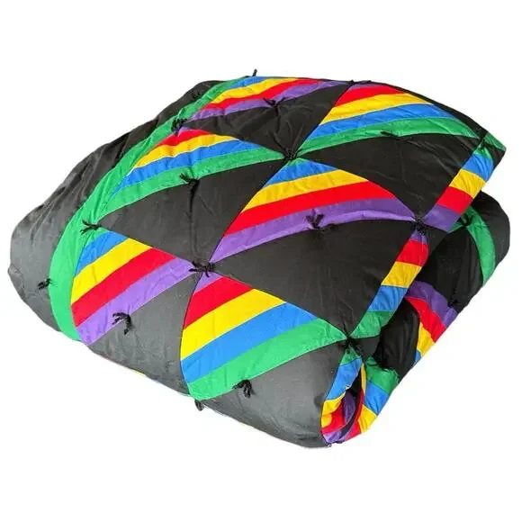 Rainbow‎ & Black Homemade Quilt 87x87