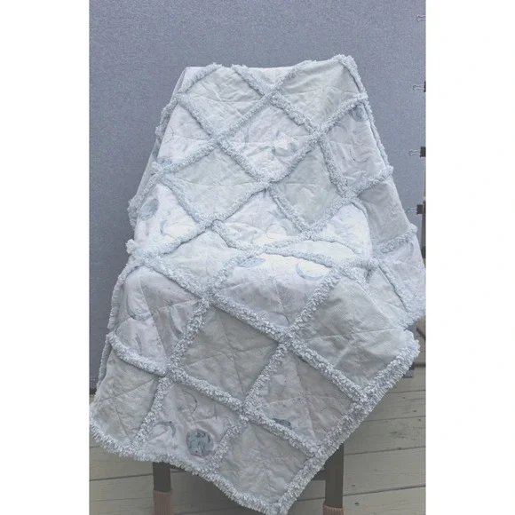 Handmade Night Sky Rag‎ Quilt Throw Blanket Blue/White New--66 in x 50 in