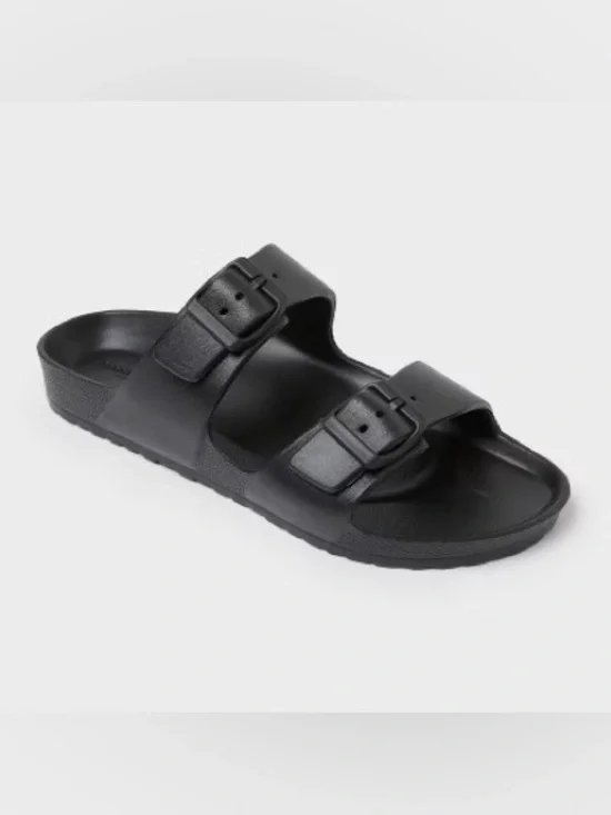 Shade & Shore Dual-Buckle Slide Sandals‎ - Black Sz 9 (TXABIN)