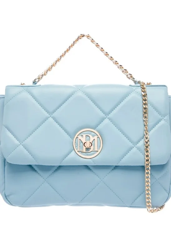 Badgley Mischka Quilted Light Blue Satchel with Gold Chain -EUC