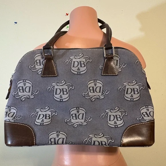 Dooney & Bourke Signature‎ Donegal DB Gray Large Dome Satchel Purse Leather Trim