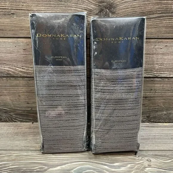 Donna Karan‎ Radiance Quilt Jacquard Set/2 Euro Shams Charcoal Gold 26