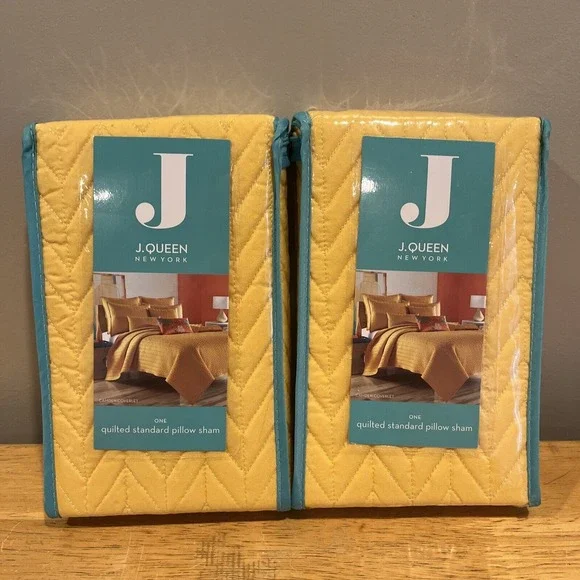 (2) J. Queen New York Standard‎ Pillow Sham Yellow Gold Camden Coverlet Quilted