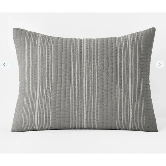 COMPANY‎ STORE QUILTED SHAM STANDARD GRAY MIRROR STRIPE 21IN X 27IN NWT
