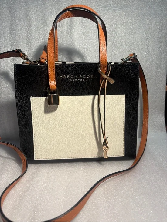 Marc Jacobs Black & Cream Leather Tote with Tan Accents
