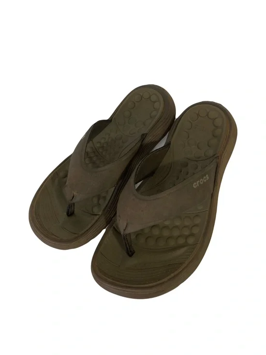 CROCS Sandals Men 11 Brown Flip-Flops Reviva Thong Song