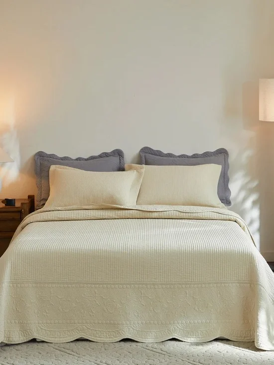 3 PIECE 100% COTTON QUILT SET, OVERSIZED LIGHTWEIGHT TEXTURED BEDSPREAD