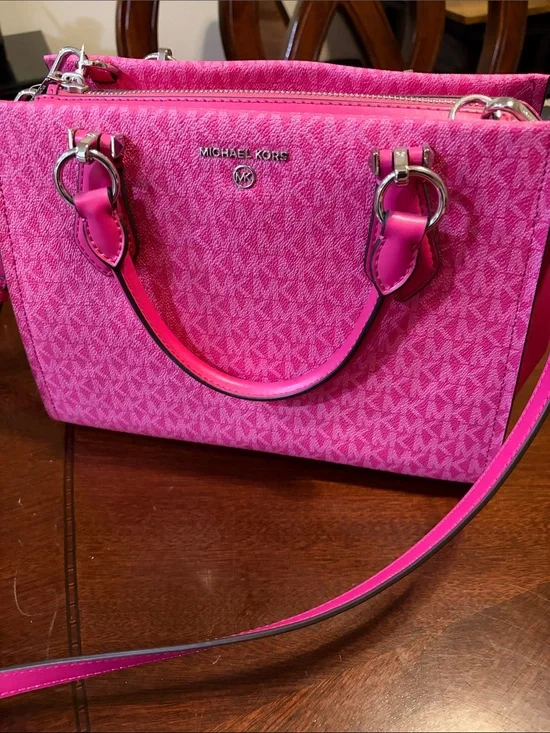 Michael Kors Bright Pink Logo-Print Satchel