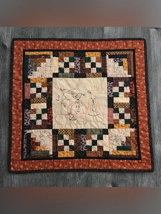 Handmade Autumn Patchwork Quilt - Orange, Cream & Brown