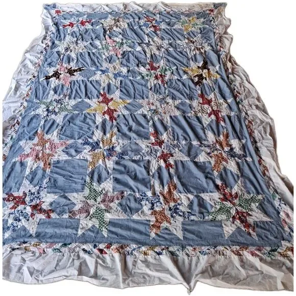 Vtg Hand Stitched Quilt Top Patchwork Dove Birds Star Large 81