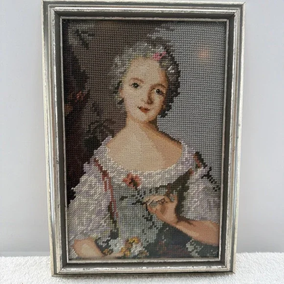 Vintage Professional Framed Needlepoint Of Madame Louise of France 13.5
